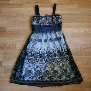 Floral black and silver midlength dress